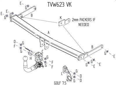 Barra de remolque desmontable vertical Towtrust para Volkswagen Golf Plus escotilla 2005 a 2014 Foto 1 de 4