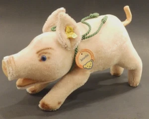 Vtg Steiff Mohair Jolanthe 9.5" Pig Button Yellow Tag 1317-01 Paper Label EUC - Picture 1 of 13