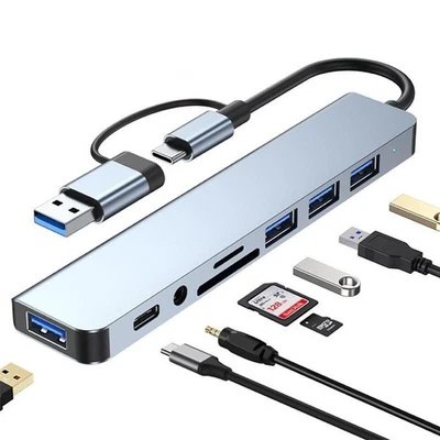 USB-C Hub Multi Port 8 in 1 Type C To USB 3.0 4K Adapter For Macbook / Laptop UK - Image 1 of 4