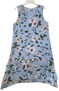 Vestido de verano suave envolvente~talla M~ azul floral forrado sin mangas asimétrico. - Imagen 1 de 19