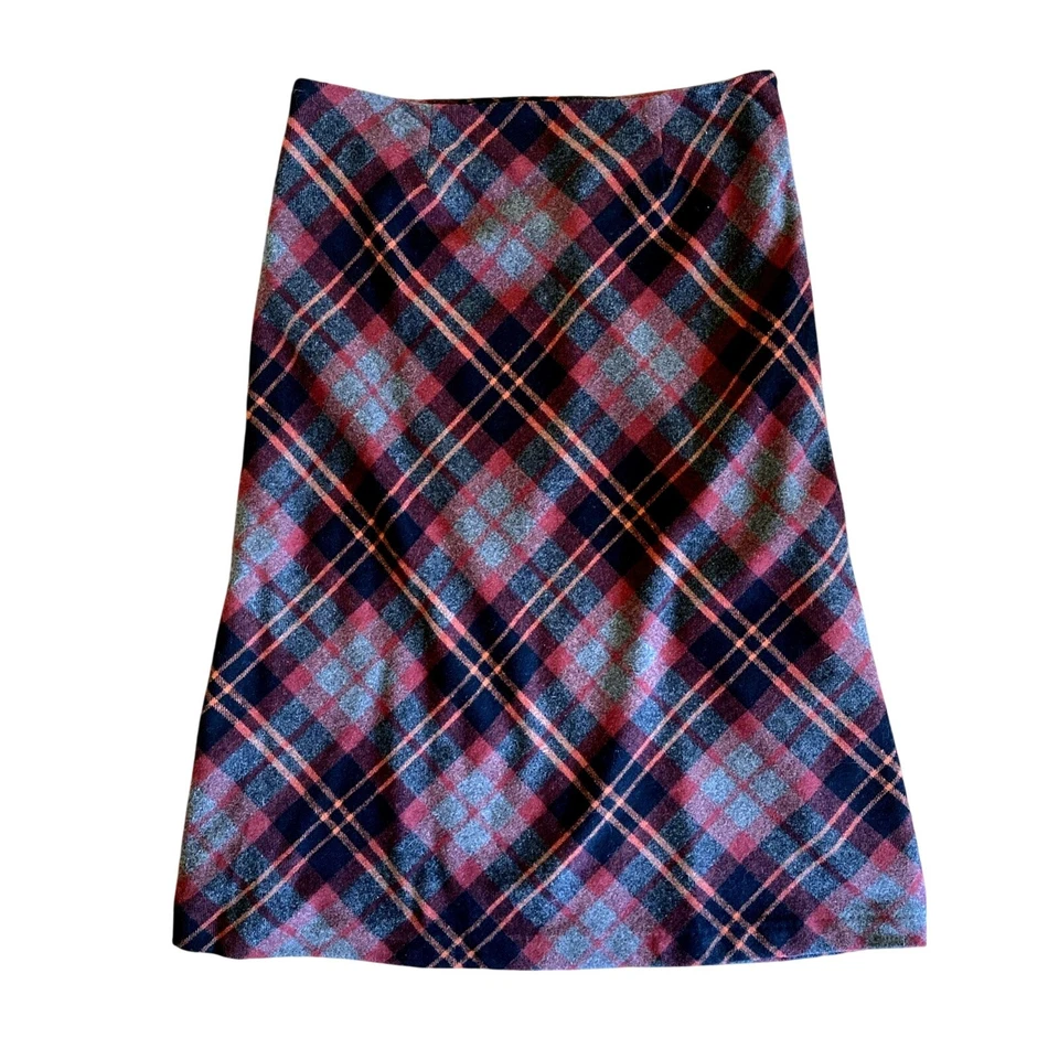 Chadwicks Boston Autumn Fall Dark Academia Plaid Wool Blend Midi Skirt 14 Petite - Image 1 of 4
