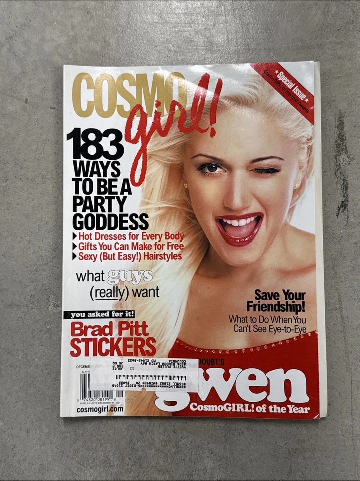 CosmoGirl Magazine Dec 2001 Gwen Stefani Cover Y2K Fashion Brad Pitt Stickers Foto 1 de 4