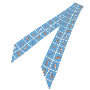 HERMES Twilly Scarf Couvertures et Tenues de Jour HERMES Silk 100% Blue Aut - Picture 1 of 7