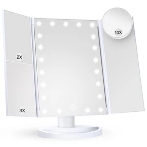 Espejo tocador de maquillaje LED HUONUL 2X/3X/10X aumento control táctil triple blanco - Imagen 1 de 6