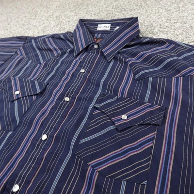 Plains Shirt Mens XLT Tall Blue Striped Western Pearl Snap Cowboy Ranch Rodeo - Image 1 of 4