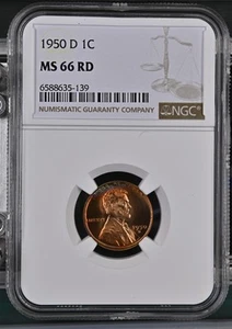 1950 D Lincoln Wheat Cent NGC MS-66 RD Toner! - Picture 1 of 2