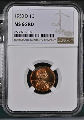 1950 D Lincoln Wheat Cent NGC MS-66 RD Toner! - Image 1 of 2
