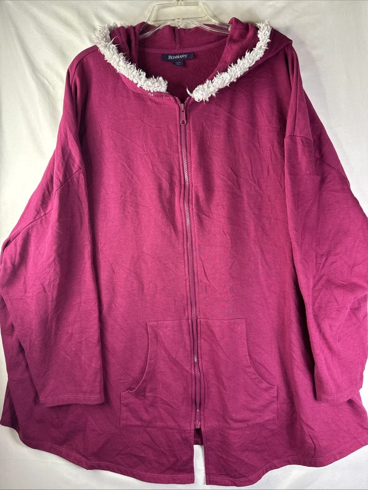 Sudadera con Capucha Roamans Polar Para Mujer Talla Grande 4X 34/36 Cremallera Completa Borgoña Forrada Capucha Foto 1 de 4