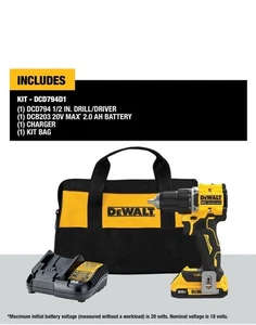 DeWALT DCD794D1 20V ATOMIC 1/2" MAX Kit trapano/avvitatore senza fili brushless NUOVO - Foto 1 di 9