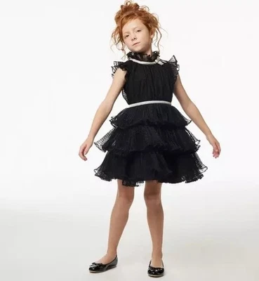 Janie and Jack Dot Tiered Tulle Sleeveless Dress Black & White Size 10 - Image 1 of 4