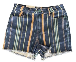 Judy blaue Shorts Denim hohe Taille gestreift ausgefranster Saum 150190 Gr. Large 3" Schrittlänge neu mit Etikett - Bild 1 von 8