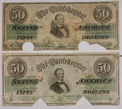 1861 T-16, 1863 T-53 Confederate States Of America $50 Bill CSA Money 2 NOTE LOT - Image 1 of 2