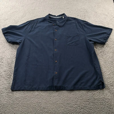 Tommy Bahama Hawaiian Camp Shirt Mens 3XL Blue Embroidered Palm Trees Floral - Image 1 of 4