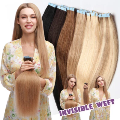 CLEARANCE 60PCS Tape In 100% Real Remy Human Hair Extensions Full Head Skin Weft - Image 1 of 4