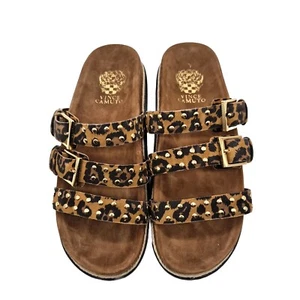 Vince Camuto Ciandra Size 9.5 M Slip On Slide 3 Straps Buckle Brown Flat 934 - Picture 1 of 8