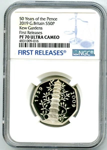 2019 GREAT BRITAIN 50P NGC PF70 SILVER KEW GARDENS FIFTY PENCE FIRST RELEASES - Picture 1 of 2