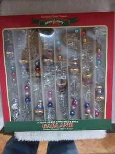 Shiny Brite Christopher Radko Christmas Garland Bells Small Beads Tinsel 7 Ft - Picture 1 of 4