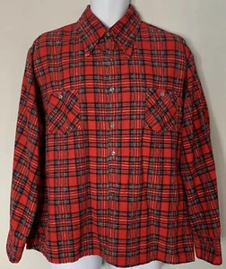 Ventura Mens XL Flannel Shirt Red Plaid Cotton Sanforized Distressed Vintage - Picture 1 of 9