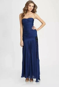 HALSTON HERITAGE Runway Gown Dress Strapless Pleated Ruched Beaded $800 S RARE! - Picture 1 of 12