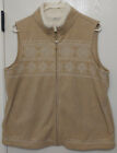 Croft & Barrow Womens Large Tan Beige Embroidered Zip Up Vest Sleeveless 