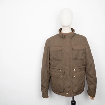 Chaqueta MASSIMO DUTTI Para Hombres Marrón Caqui Acolchada Multibolsillo Cuero Inserciones Cremallera XL Foto 1 de 4