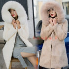 Women Luxury Real Fox Fur Collar Hooded Jacket Rabbit Fur Coat Outwear Parka New
