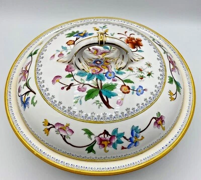 Antiguo cuenco vegetal Royal Worcester 1907 10,5" pintado a mano con patas con tapa Foto 1 de 4
