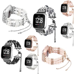 Correa de reloj inteligente para Fitbit Versa LUJO perlas de imitación cuentas de ágata - Imagen 1 de 17