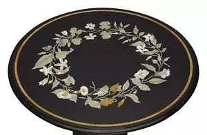 18" black Marble round dining Table Top Inlay Mosaic malachite coffee b224 - Picture 1 of 5