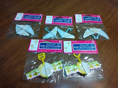 Лот из 5 винтажных сотовых зонтиков и детских погремушек центральные украшения новые нераспакованные - Изображение 1 из 4