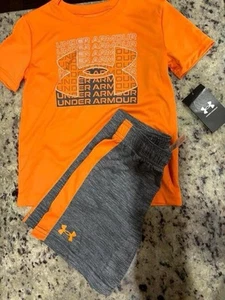 Under Armour Boys Short Set NWT Size 7 Orange - Picture 1 of 1