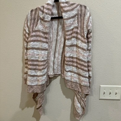 Cárdigan Suéter Charlotte Russe Frente Abierto Rayas Tejido Rosa Blanco Grande Foto 1 de 4