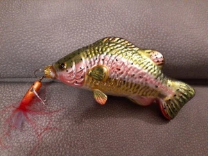 6” Christmas Ornament Blown Glass Rainbow Trout With Lure Accent  - Picture 1 of 7