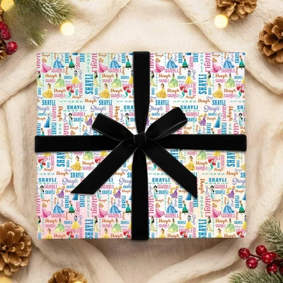 个性化 Coquette 公主包装纸,水彩迪士尼乐园圣诞节 — 第 1/4 张图片