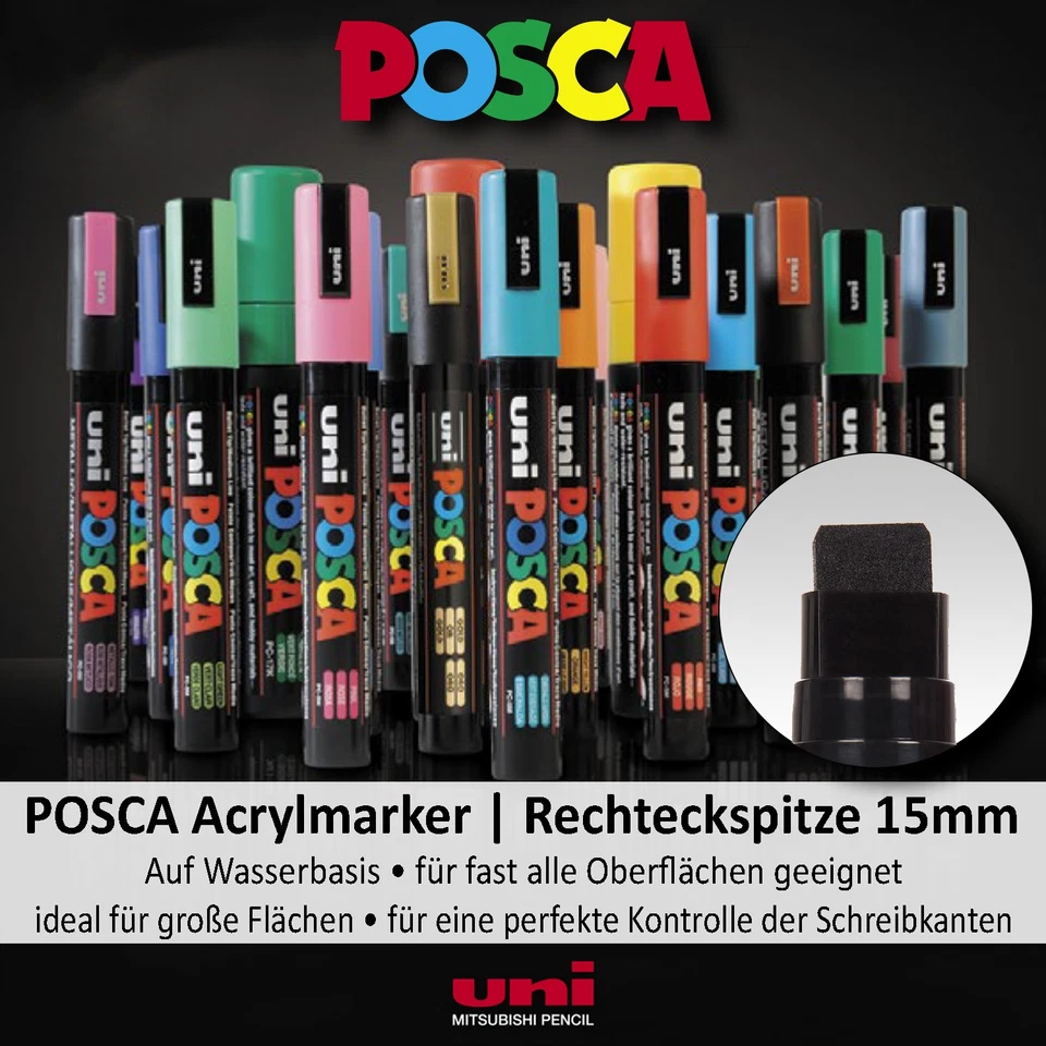 FABER-CASTELL AG Posca Acryl-Marker PC17K, Rechteckspitze 15mm, verschiedene Farben