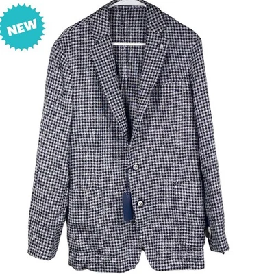 Abrigo deportivo de temporada Stafford para hombre 42 regular azul marino a cuadros bolsillos delanteros texturizados NUEVO Foto 1 de 4