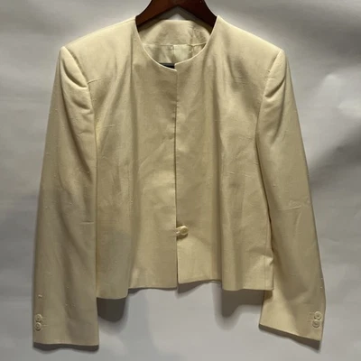 Vintage Gianni Italy Women’s Lined Linen Blazer Ivory One Button Jacket - Image 1 of 4