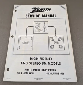 Zenith High Fidelity & Stereo FM Models Service Manual D-3634 - Picture 1 of 3