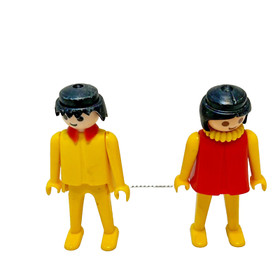 Vintage 1974 Geobra Playmobil Boy and Girl Figures 2.75" Lot of 2