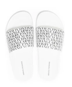 Armani Exchange All Over Logo White Sliders Sandals Slides Size UK 8 BNWT - Picture 1 of 5