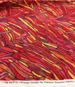 The Reef Adrienne Yorinks Timeless Treasures Red Yellow Fabric 1/2 Yard - Picture 1 of 6