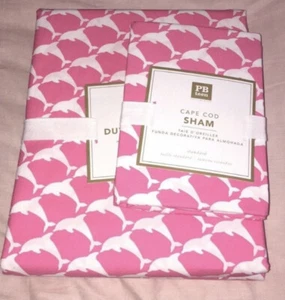Pottery Barn Cape Cod Teen Kid Twin Duvet Cover Sham Set Pink White Dolphin New - Picture 1 of 3