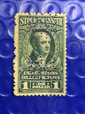 Sello de transferencia de acciones de $1 de Impuestos Internos de Estados Unidos - Máquina cancelada Foto 1 de 4