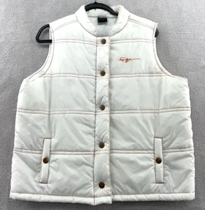 Fubu Vest Men’s 1X White Puffer Vest Snap Button Up Zip Y2K HipHop - Picture 1 of 12