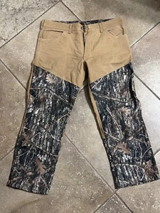 True Timber Heavy Canvas Bush Briar Pants Mens 40x27 Hunting Camo Tan Jeans USA - Picture 1 of 10