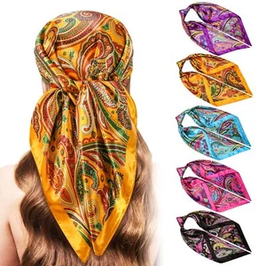 5PCS Large Satin Head Scarves - Silk Square Like Neck Scarf Hair Wraps Headsc... - Picture 1 of 6