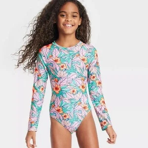 Cat & Jack tropical floral long sleeve swimsuit Size 6 - Picture 1 of 4