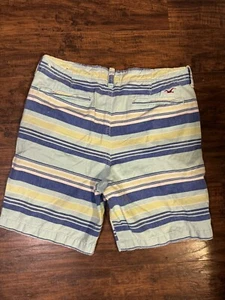 Hollister Shorts Mens 34 Cali Longboard Blue Green Stripe Aloha Casual Adult - Picture 1 of 4