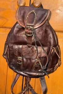 Vintage Handmade Leather Backpack Handbag Satchel Brown Boho Hippy Bag - Picture 1 of 9
