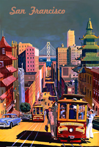 1950er Jahre San Francisco Seilbahn Vintage Stil Reise Poster, Vintage Reise Poster